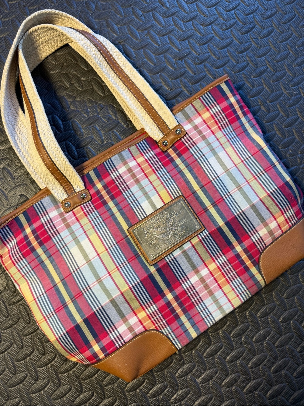 American Living Madras Plaid Dual Handle Shoulder Tote Bag